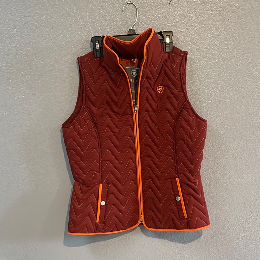Ariat Quilted Vest in Deep Red with Orange Trim